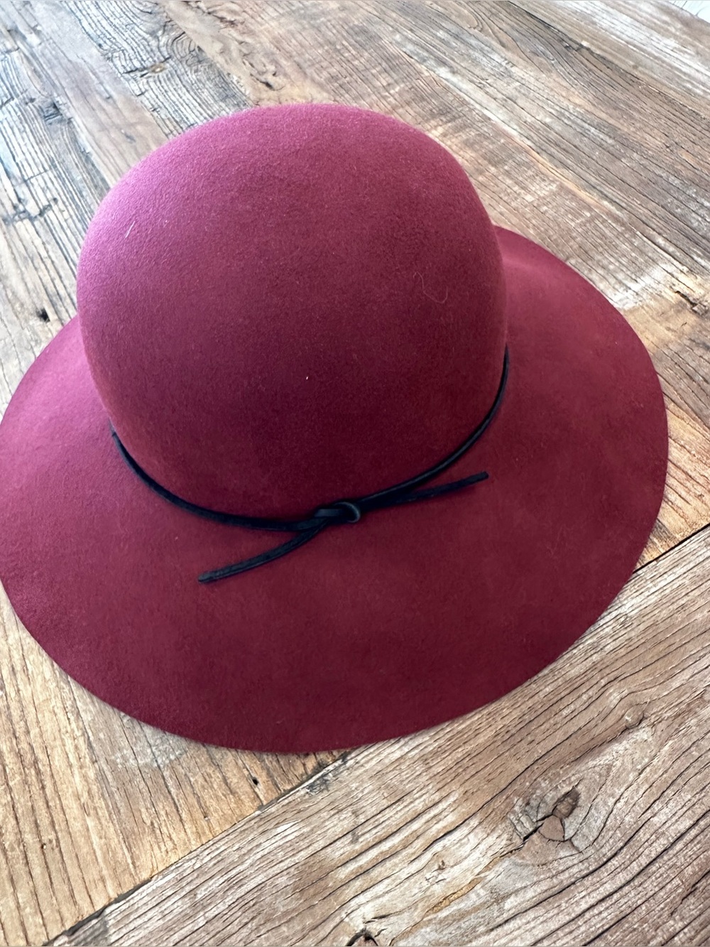 Phenix Burgundy Wool Felt Floppy Hat with Black Tie